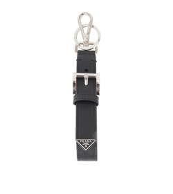 Prada Logo-Plaque Key Ring, Saffiano Leather, Black, MII, B, 3*